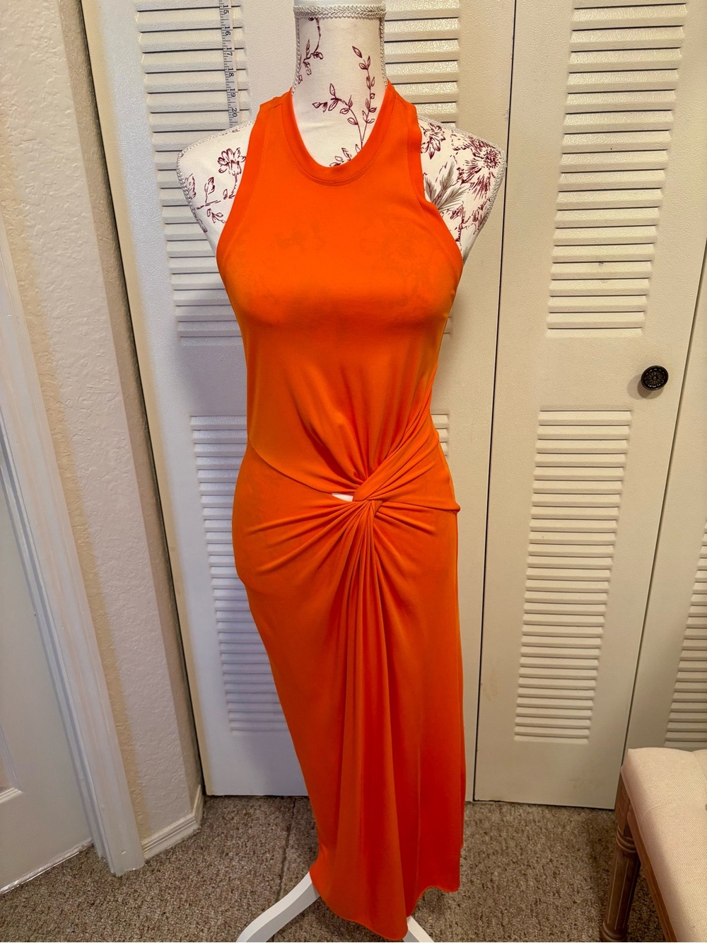 Halston Heritage Bright Orange Twist-Front Maxi Dress